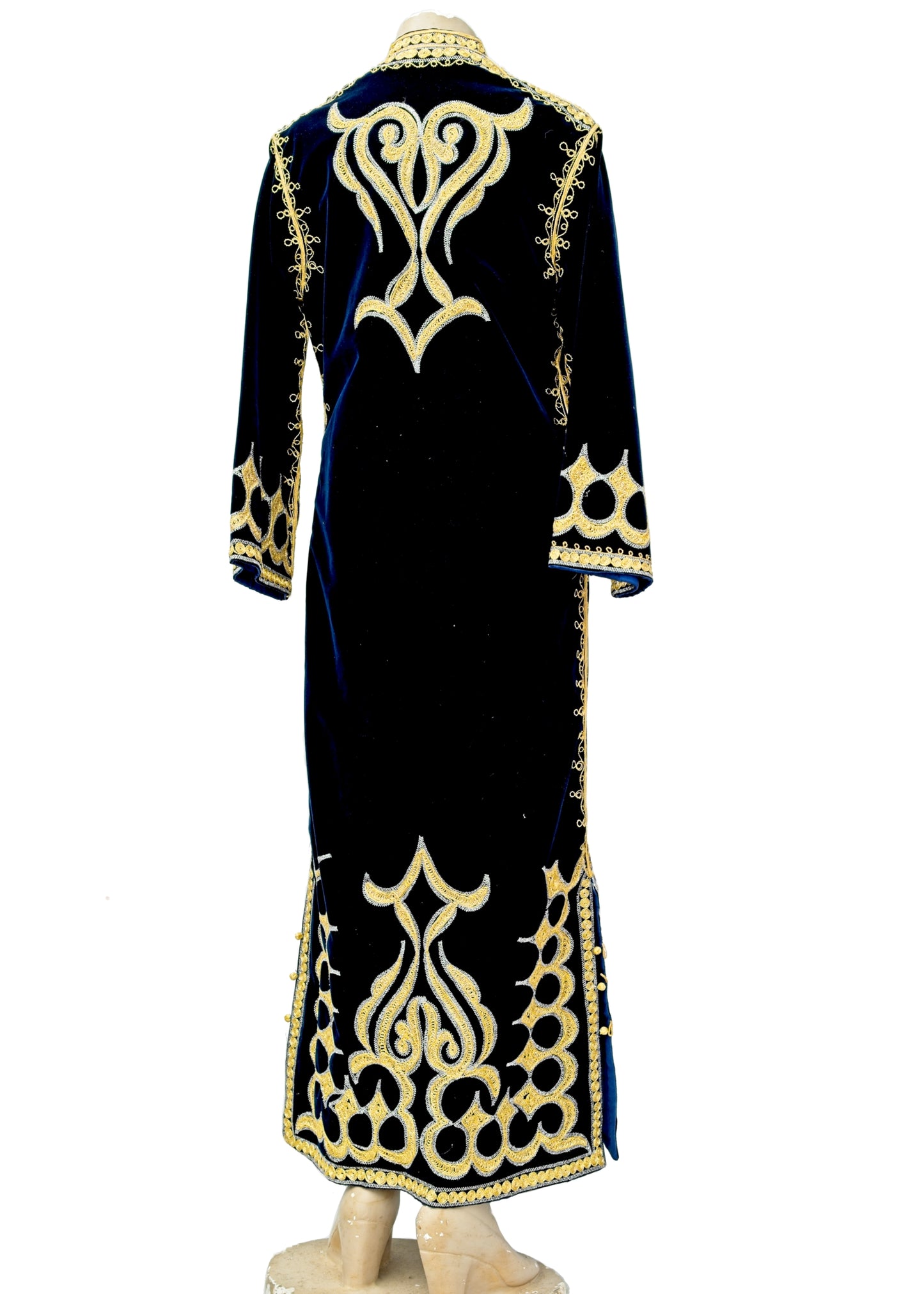 Traditional Midnight Blue Velveteen • Gold Embroidered Kaftan Coat
