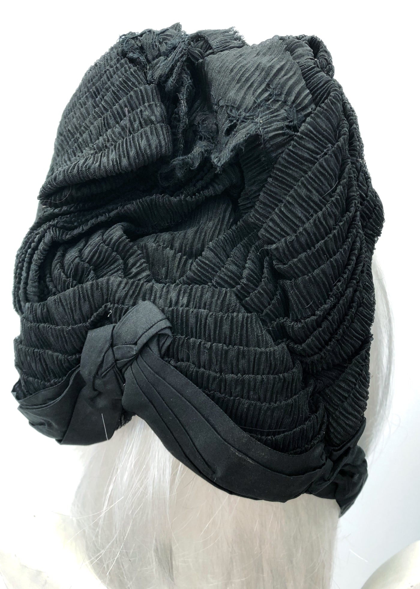 Antique Victorian Mourning Bonnet Hat • Silk Crepe