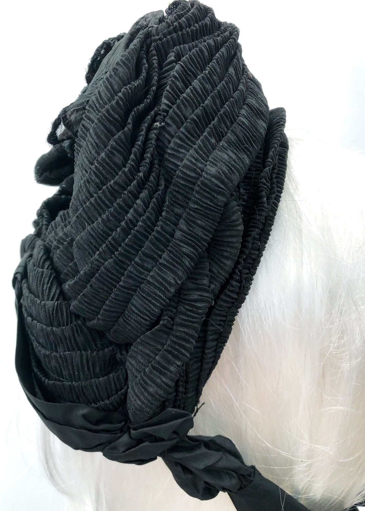 Antique Victorian Mourning Bonnet Hat • Silk Crepe