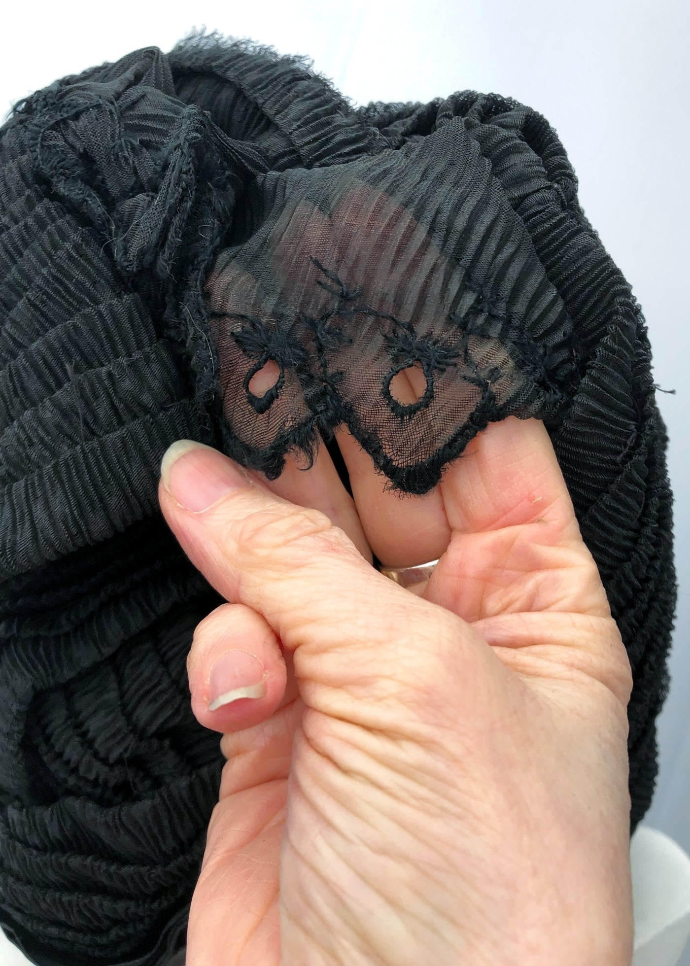 Antique Victorian Mourning Bonnet Hat • Silk Crepe