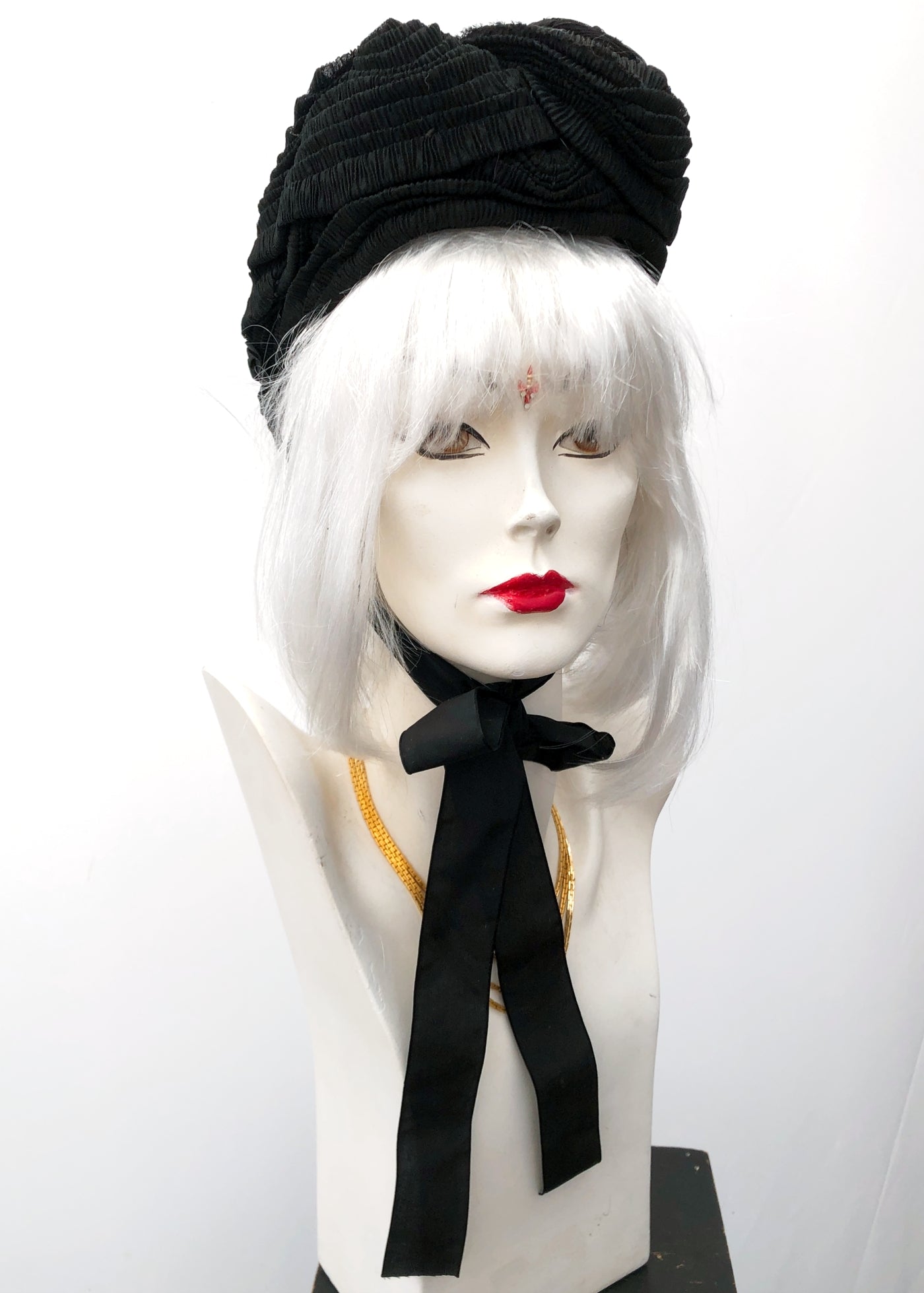 Antique Victorian Mourning Bonnet Hat • Silk Crepe