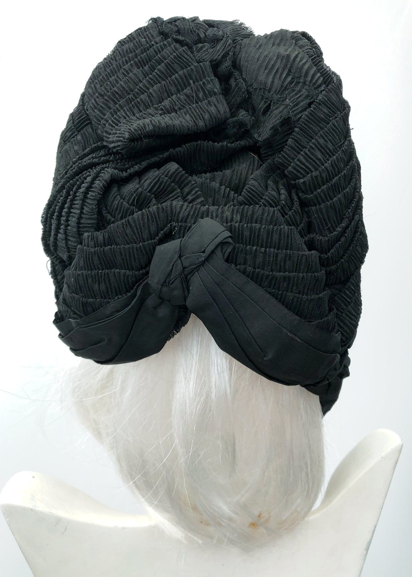 Antique Victorian Mourning Bonnet Hat • Silk Crepe