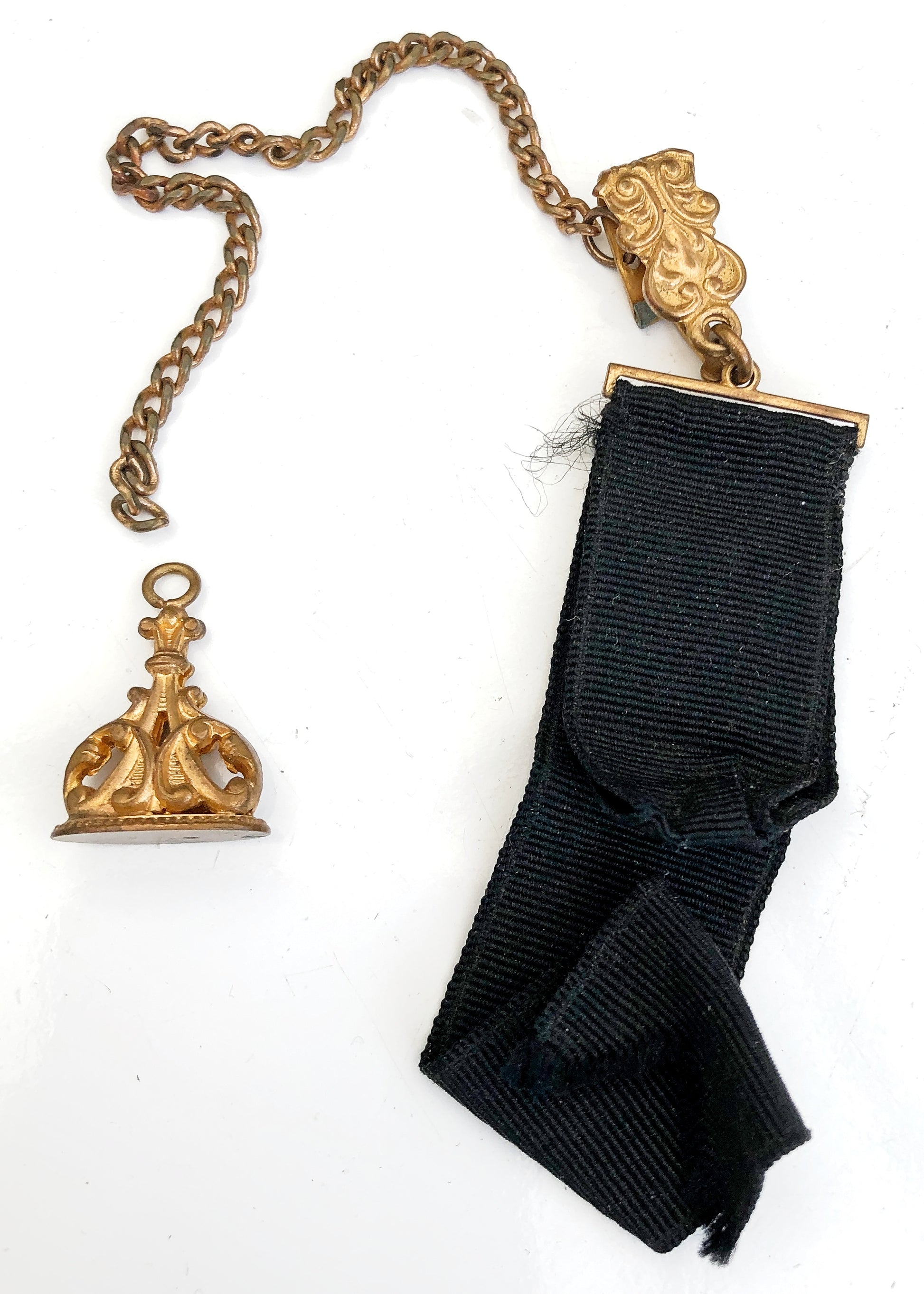 Antique Victorian Ribbon Watch Fob • Mourning Fob