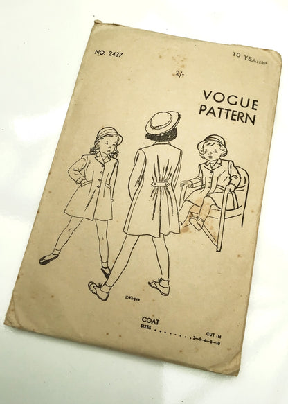 1950s Vintage Vogue #2437 Dressmaking Pattern • Girls' Coat 24" 10 Yrs