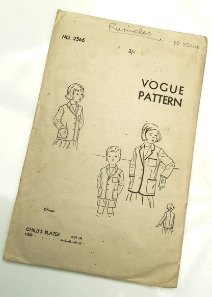 1950s Vintage Vogue #2566 Dressmaking Pattern • Childs' Blazer 10 Yrs