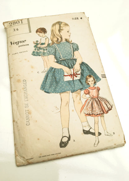 1960s Vintage Vogue #2901 Dressmaking Pattern • Girl's Dress, Pinafore, Slip