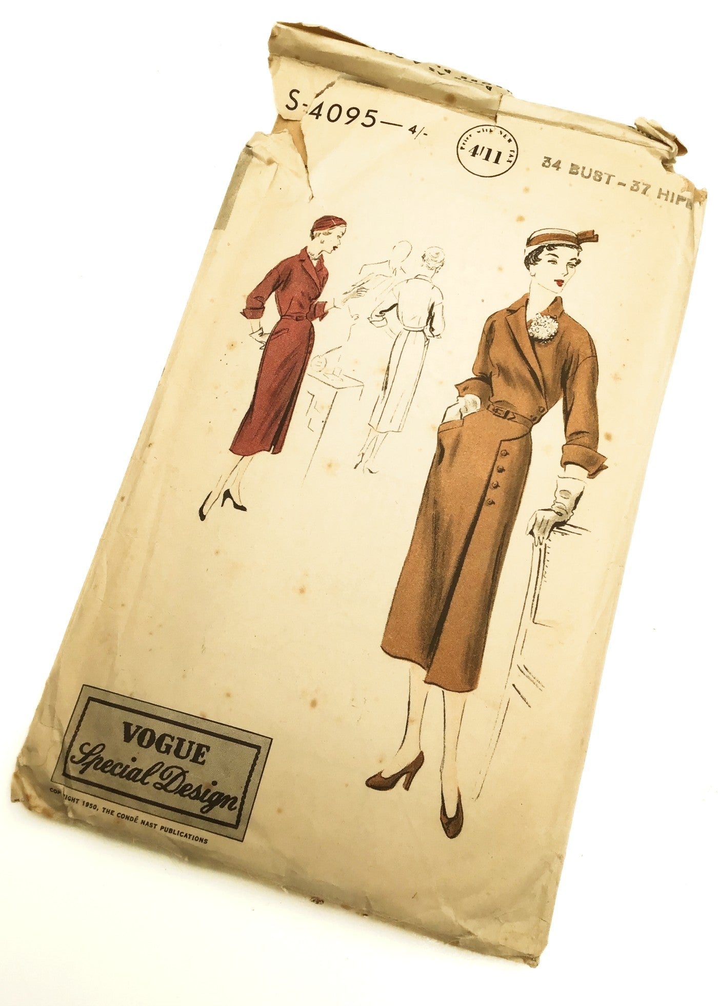 1940s Vintage Vogue #S-4095 Dressmaking Pattern • Coat Dress 34"