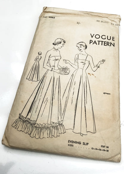 1950s Vintage Vogue #6663 Dressmaking Pattern • Evening Slip Dress 36"