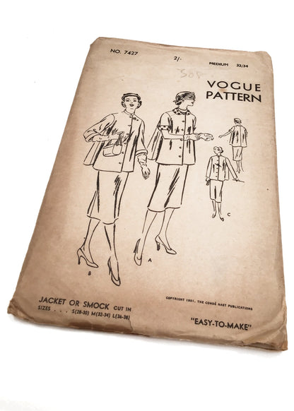 1950s Vintage Vogue #7427 Dressmaking Pattern • Jacket or Smock 32"/34"