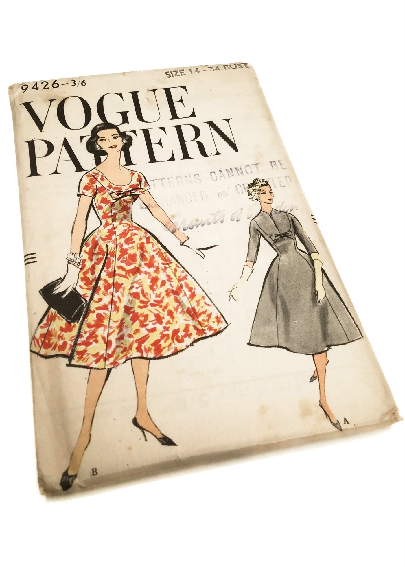 1950s Vintage Vogue #9426 Dressmaking Pattern • One Piece Dress with Bow 34"