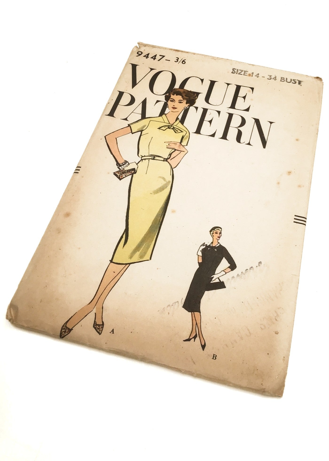 1950s Vintage Vogue #9447 Dressmaking Pattern • One Piece Sheath Dress 34"