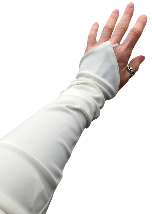 1980s Vintage White Bridal Long Fingerless Pointy Gloves • Opera Length