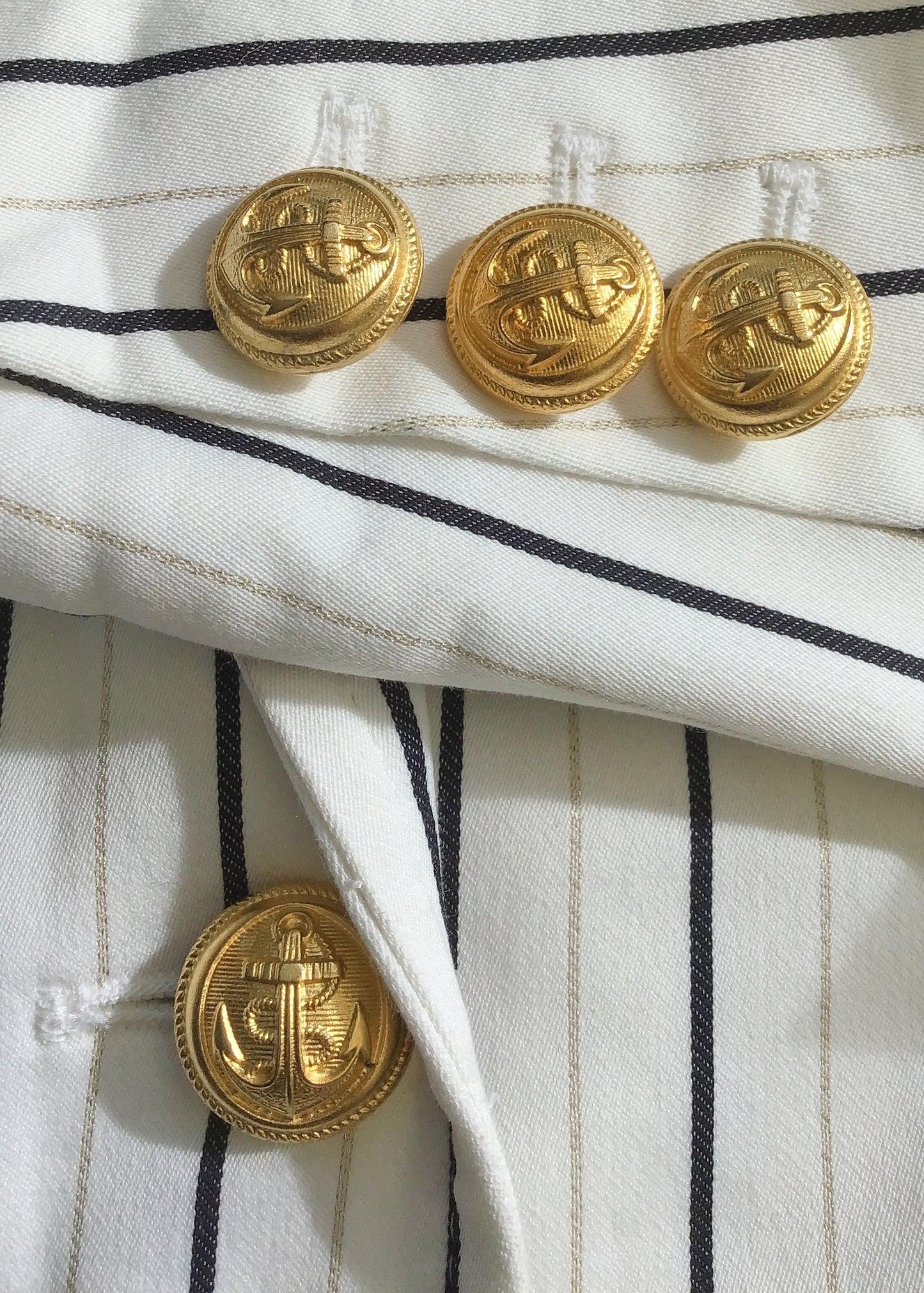 1990s Women's White Striped Boating Blazer Jacket Cotton • GoldTone Buttons