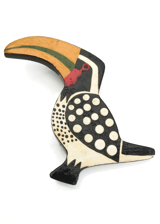 Wooden Toucan Bird Brooch Hand Painted