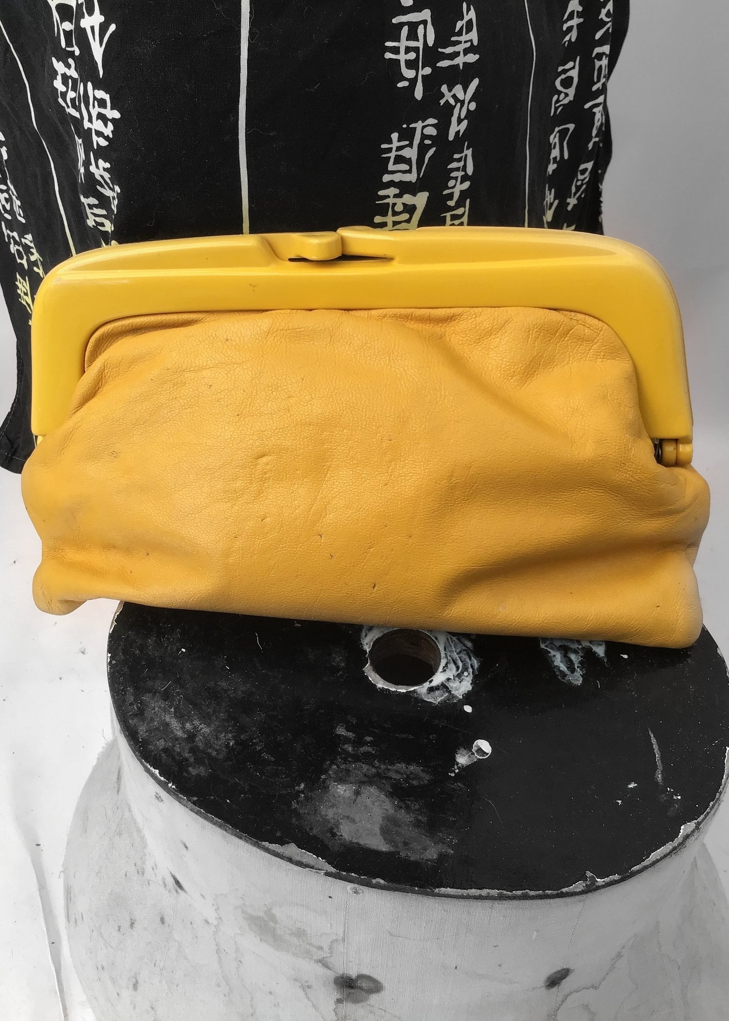 Vintage Yellow Leather Clutch Bag • Chunky Clasp
