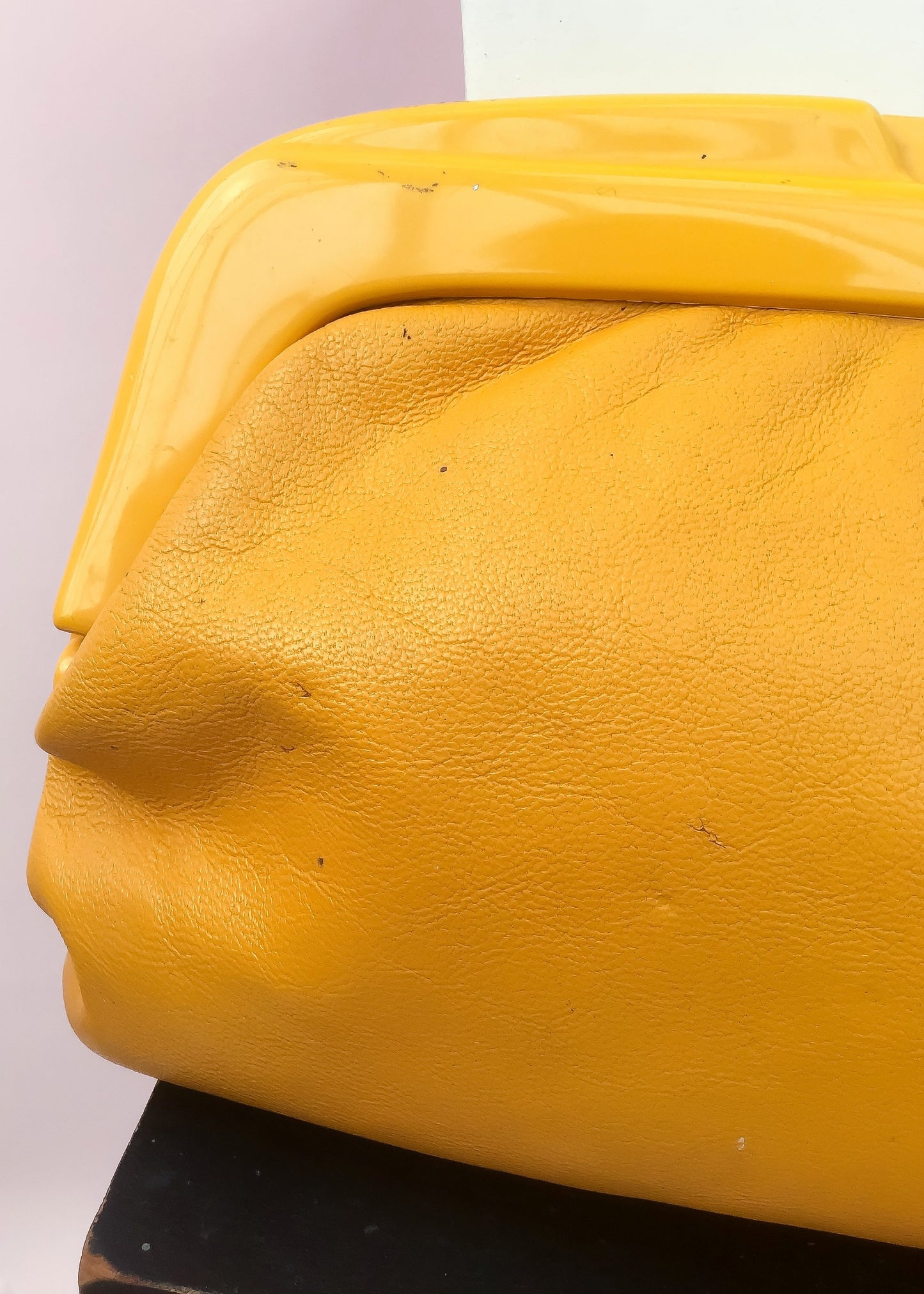 Vintage Yellow Leather Clutch Bag • Chunky Clasp