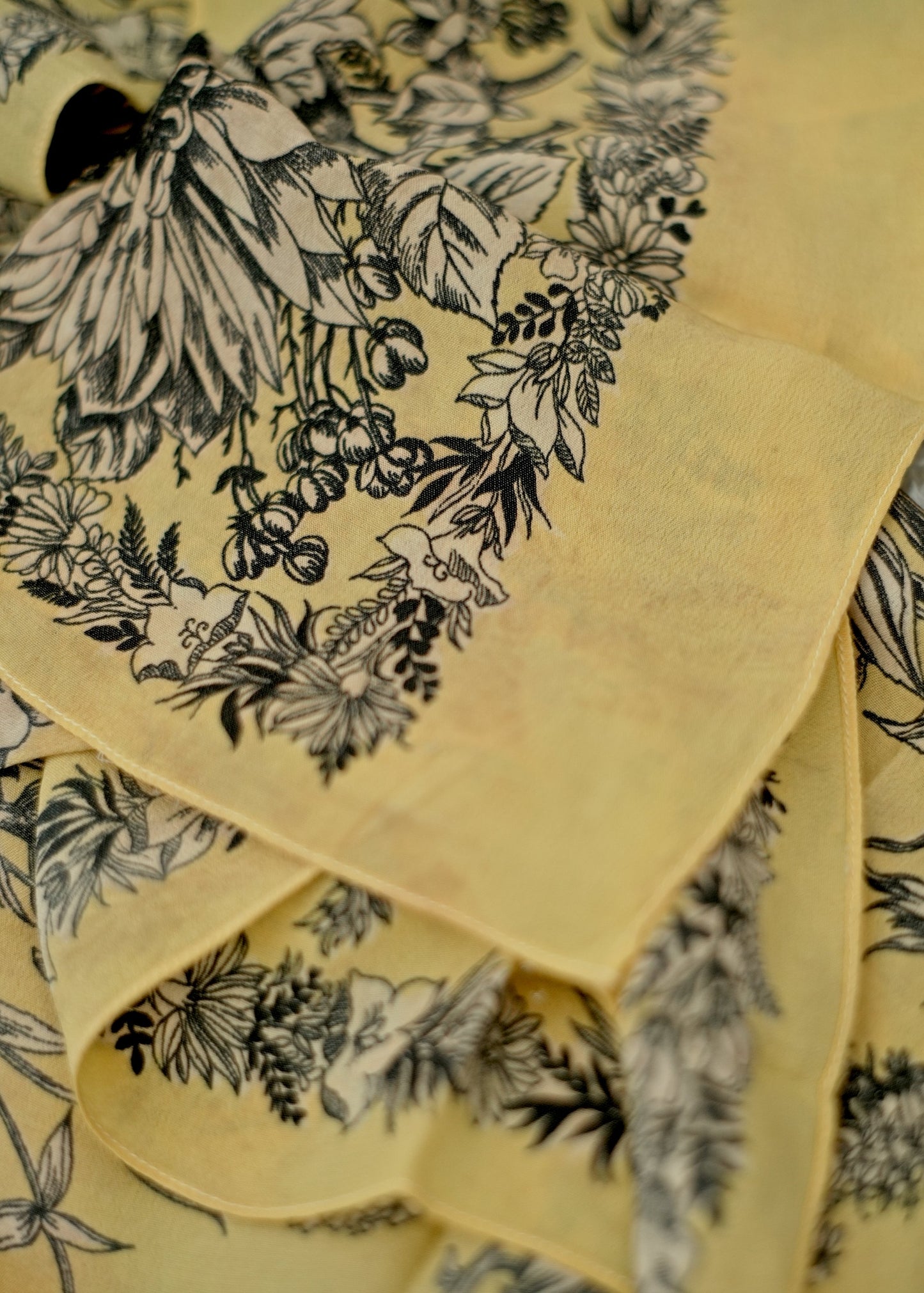 Vintage 50s Yellow Floral Crepe de Chine Scarf