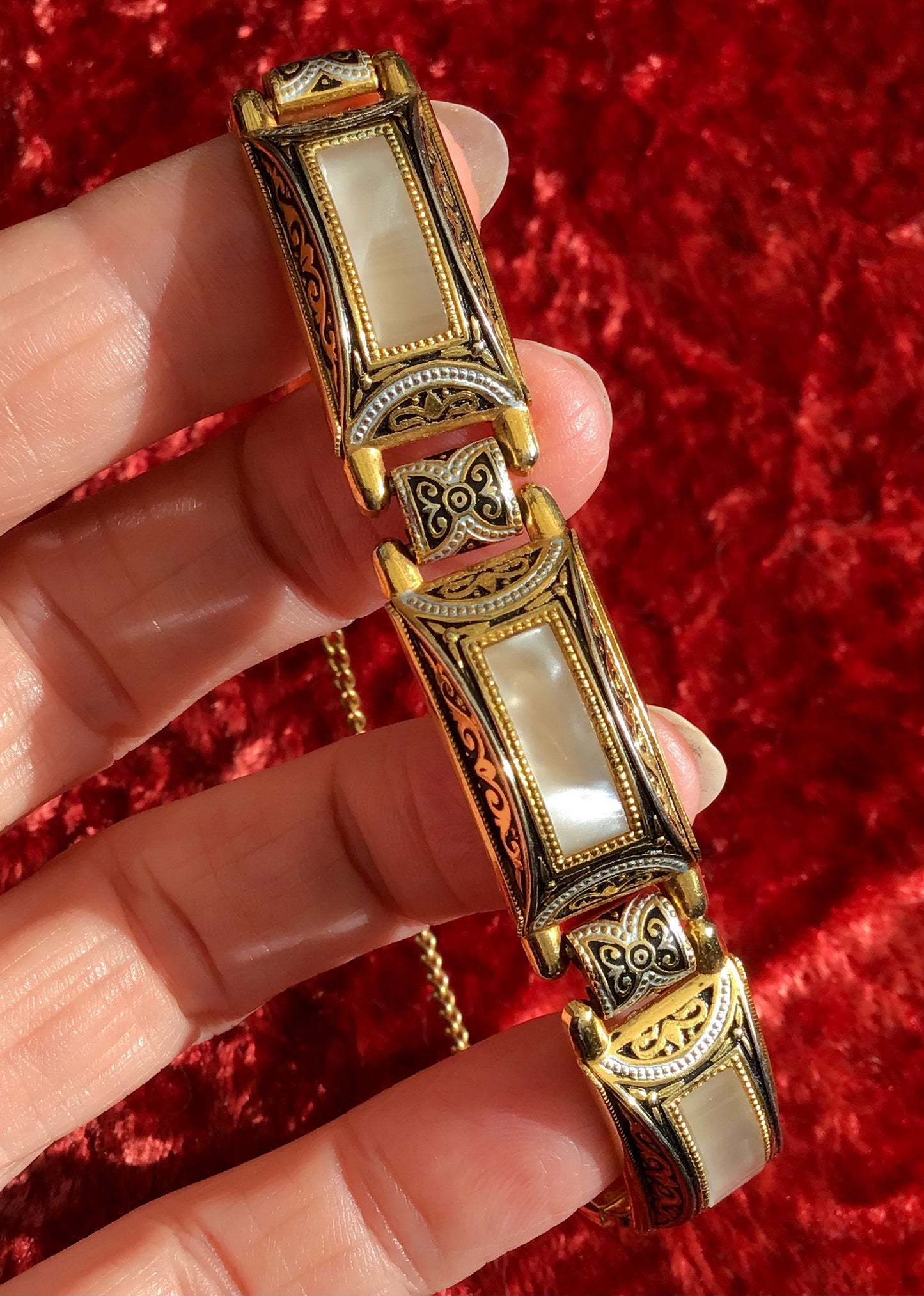 vintage damascene and moonstone link bracelet