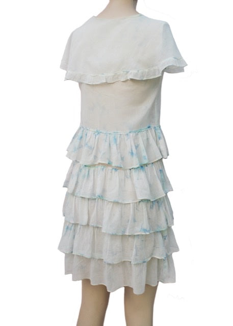1920s Vintage Girl's Tiered Ruffle Ra Ra White Cotton Dress | Capelet