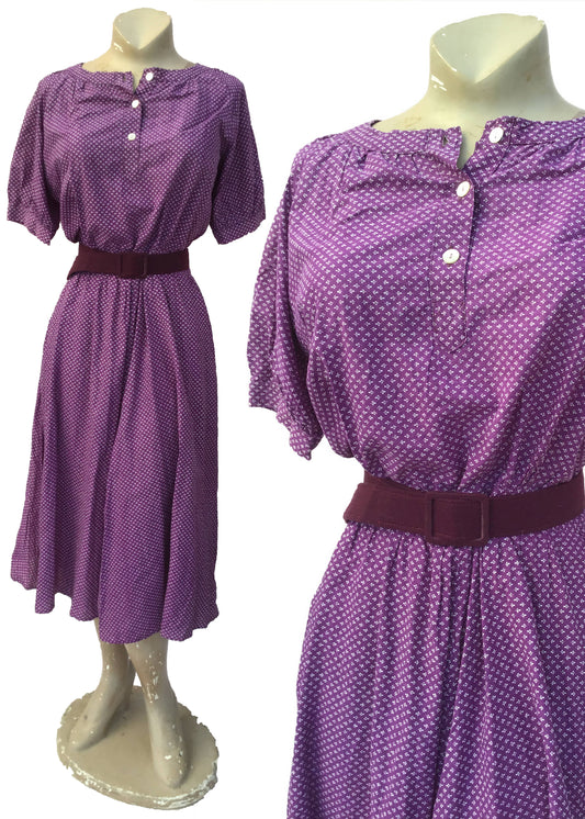 Vintage 70s Laura Ashley Welsh Label Purple Cotton Dress