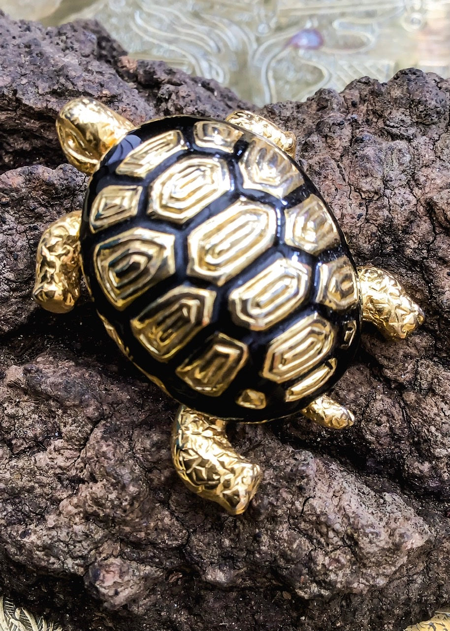 Vintage Black and Gold Tortoise Brooch