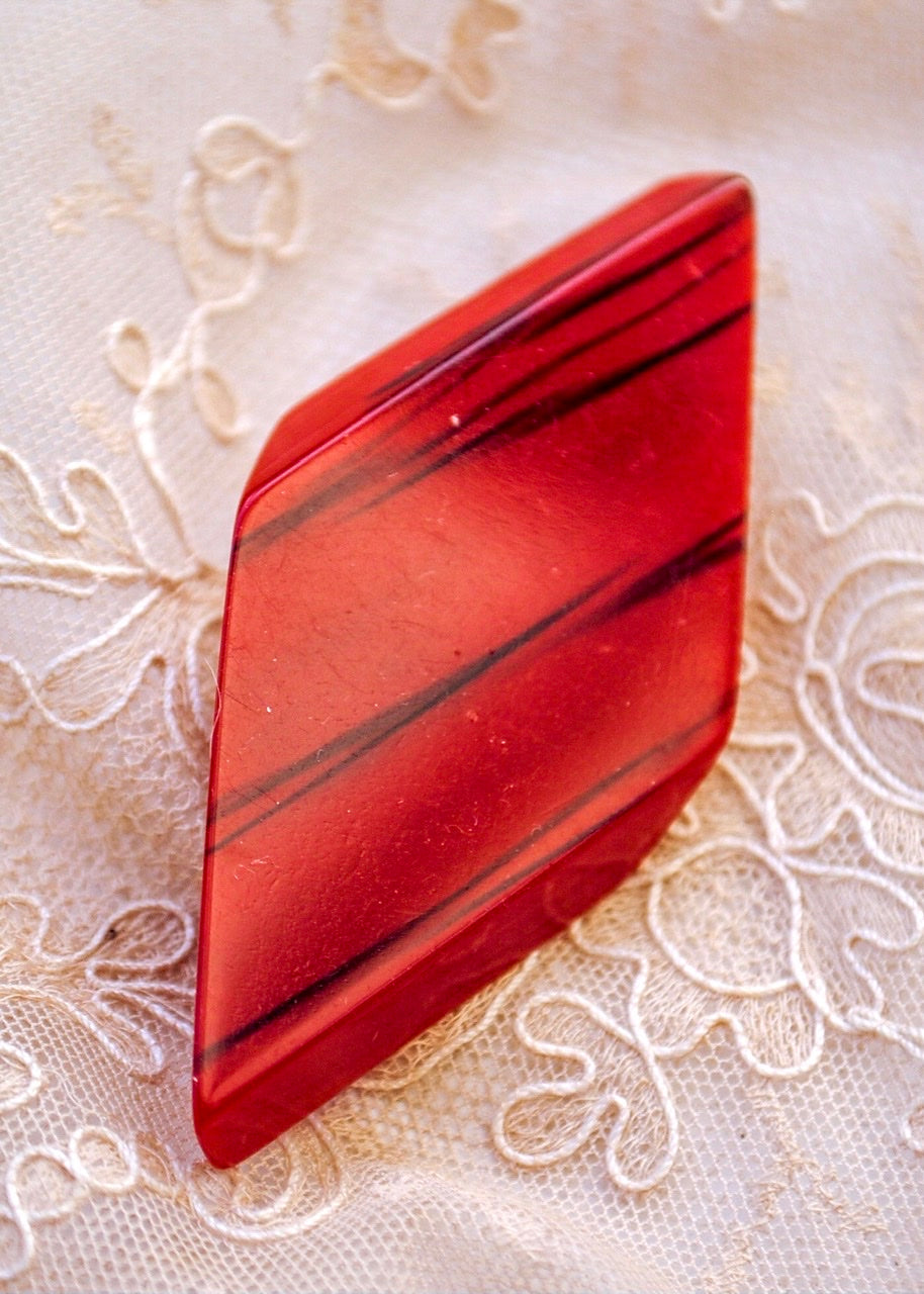 chunky artisan red diamond shape resin brooch
