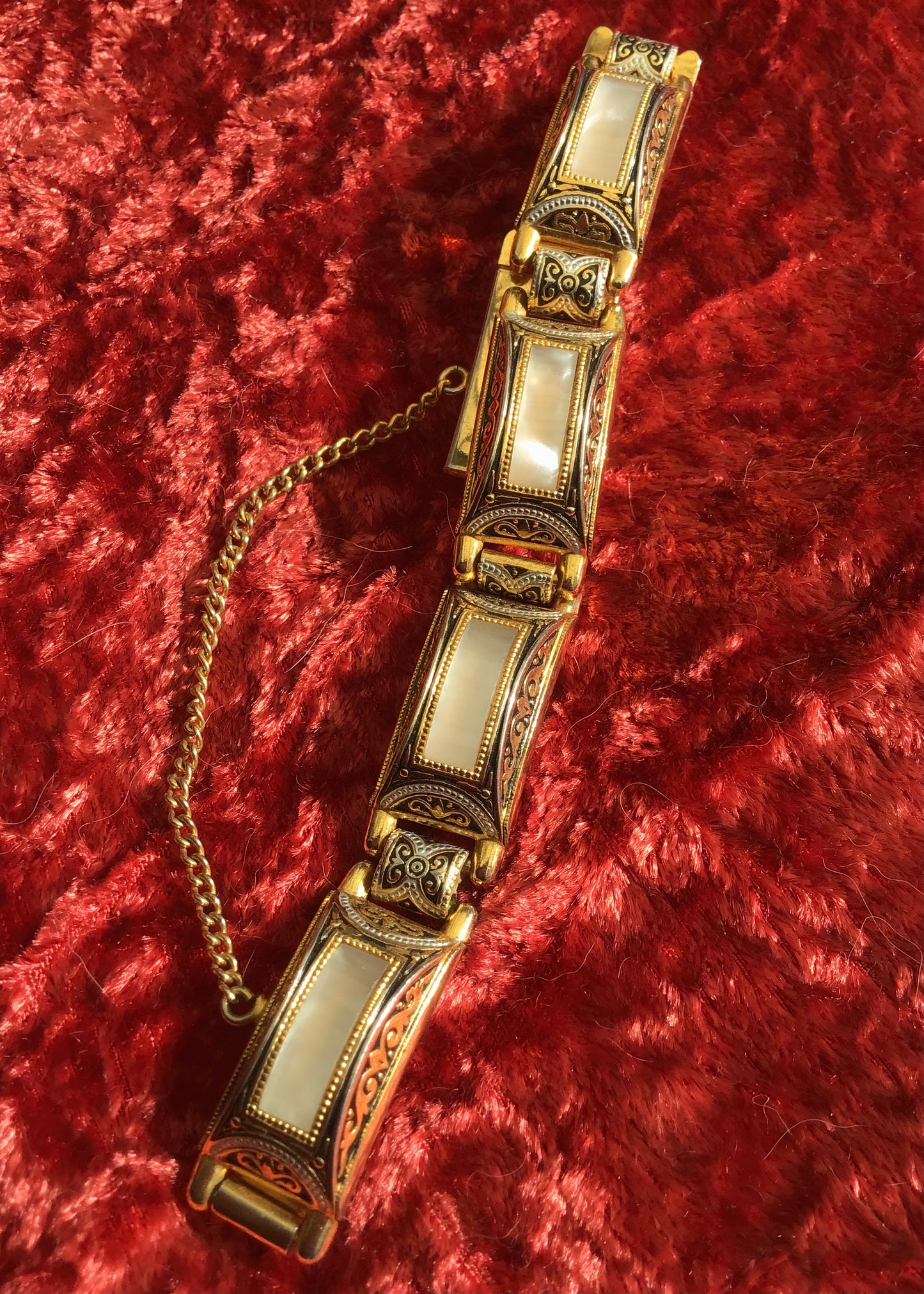 Vintage 1960s Damascene and Moonglow Link Bracelet