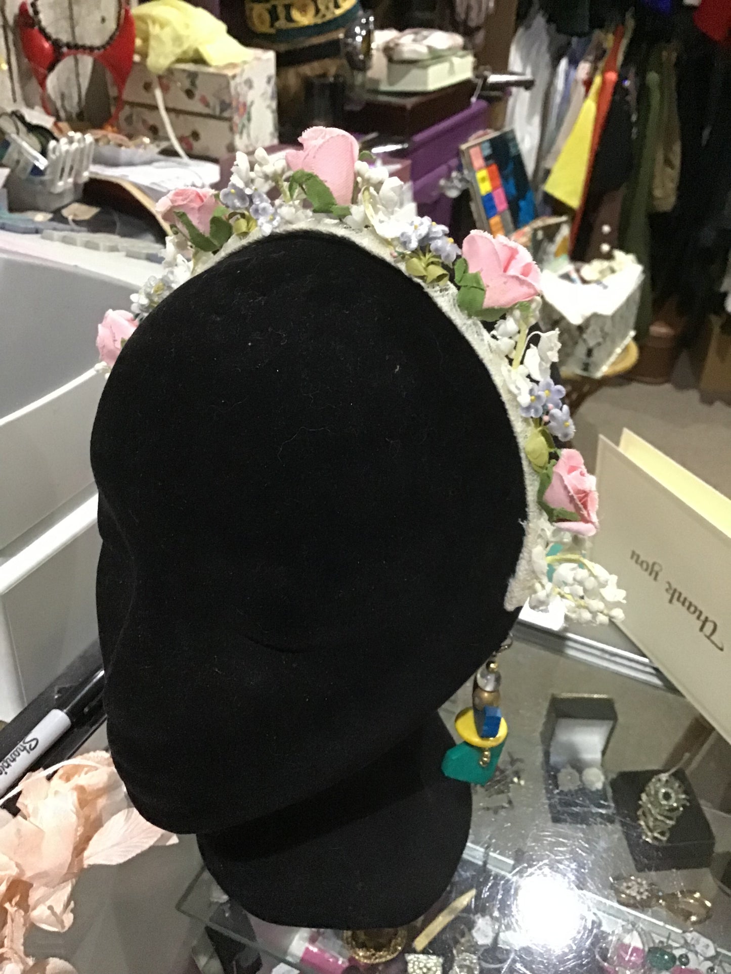 Vintage Fabric Flower Tiara HeadBand • Bridal Hair Decoration • Millinery Flowers