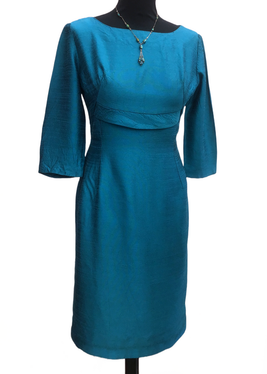 Vintage 60s Teal Silk Wiggle Dress • 34" Bust • Petite