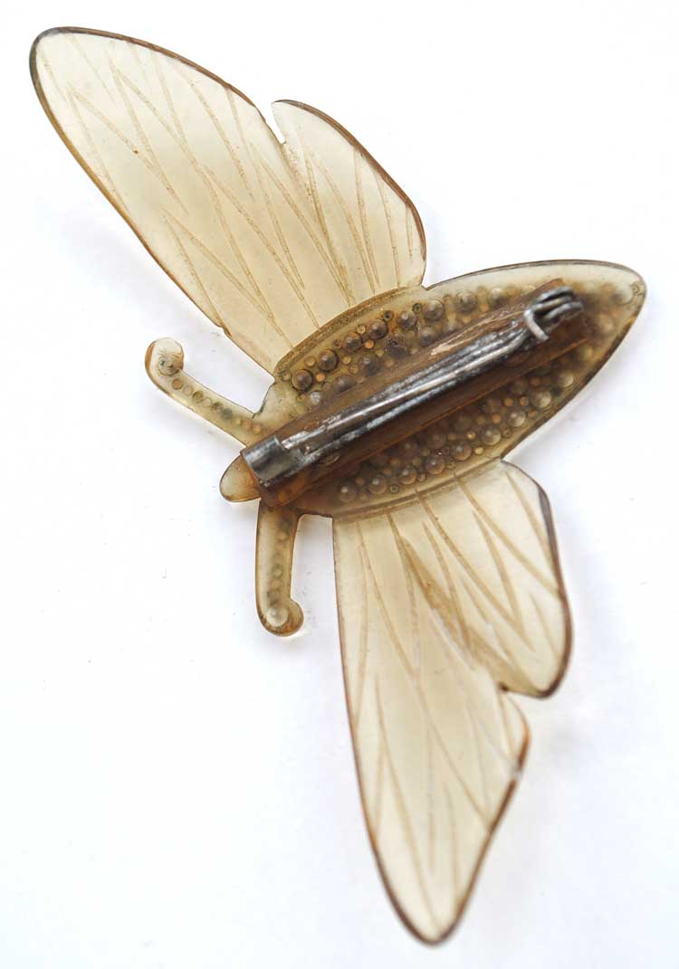 1900s French Nouveau Carved Horn Moth Cicada Brooch with Rhinestones