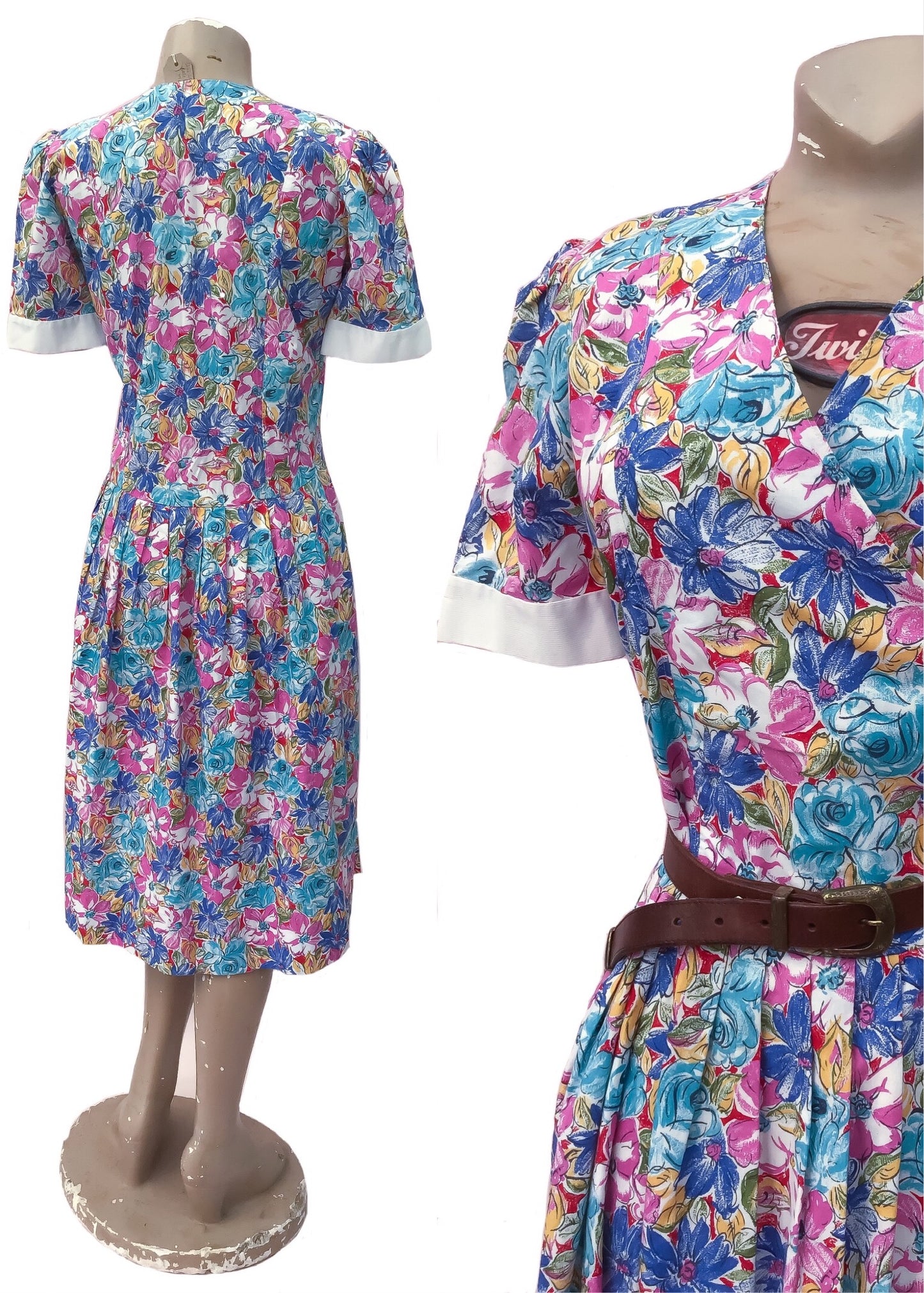 1980s Vintage Handmade Floral Cotton Short Sleeve Summer Dress