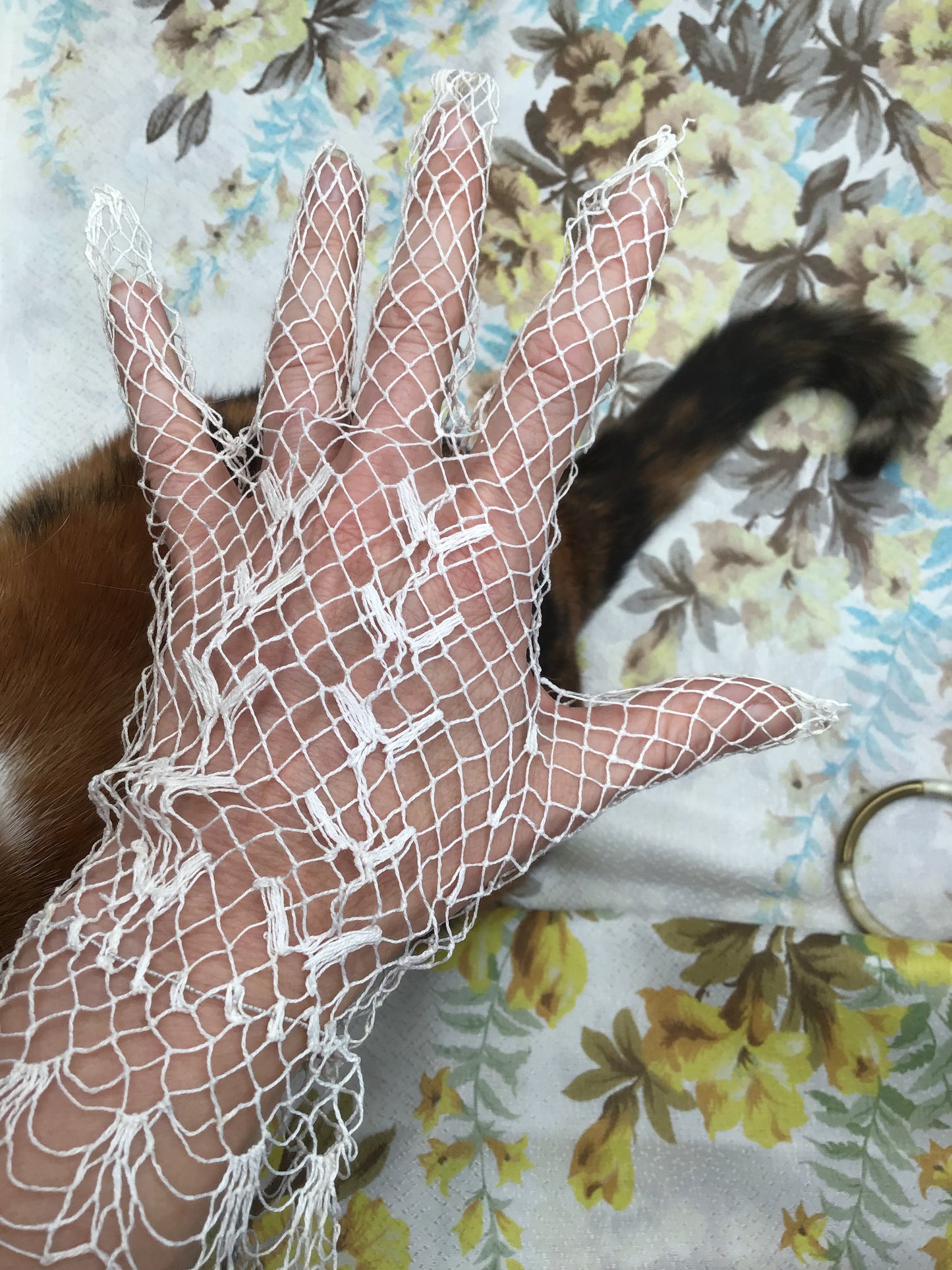 Antique Edwardian white net lacework gloves