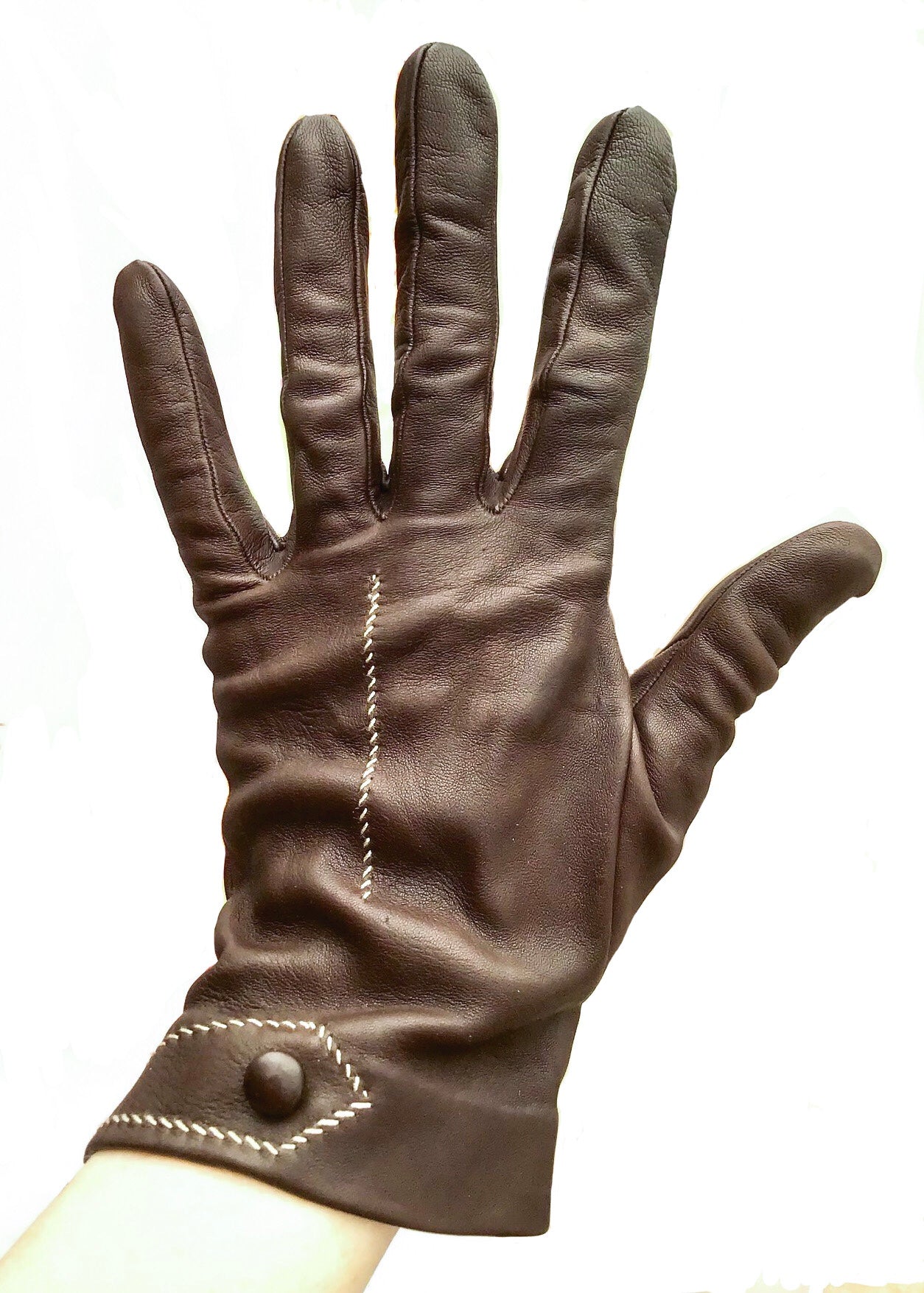 Vintage Brown Leather Gloves with Contrast Stitch Detail