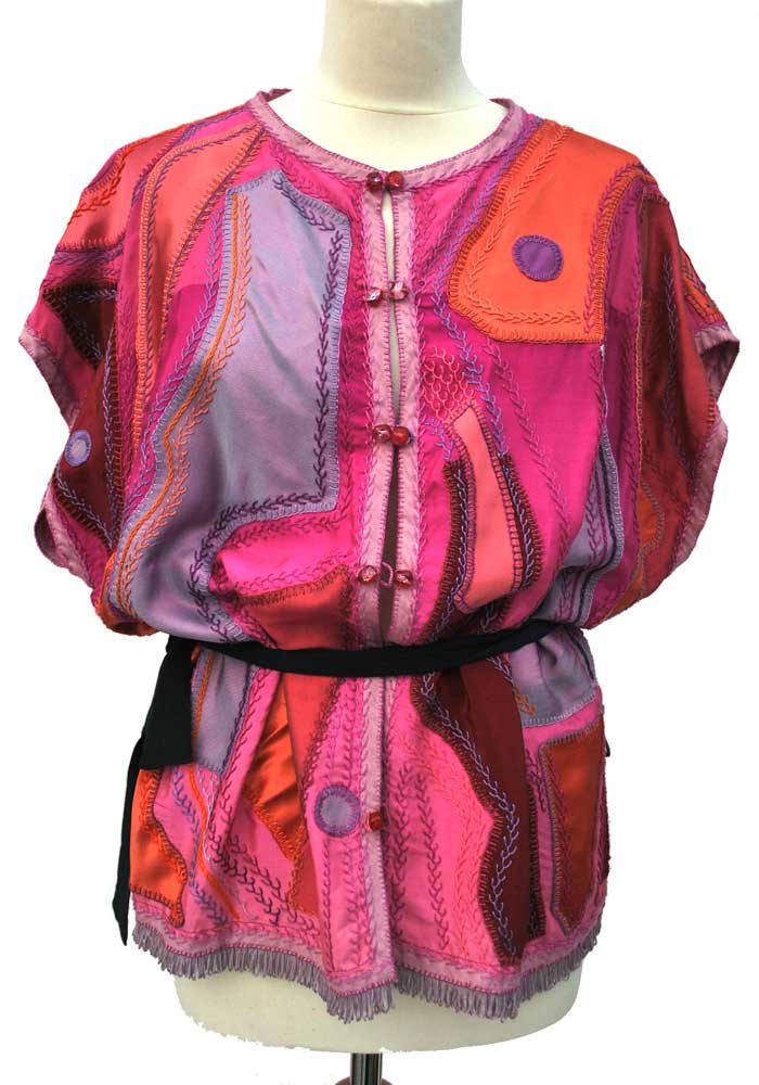 1980s Vintage Pink Silk Patchwork Tunic Top • Artisan Made