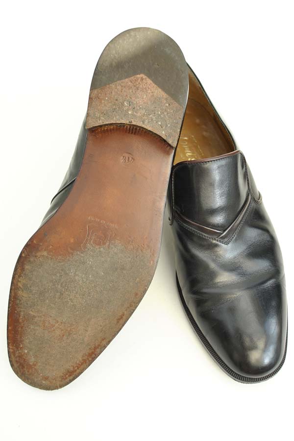 1970s Vintage Men's Black Leather Slip on Mod Dress Shoes • Mylord’s • Euro Size 41.5