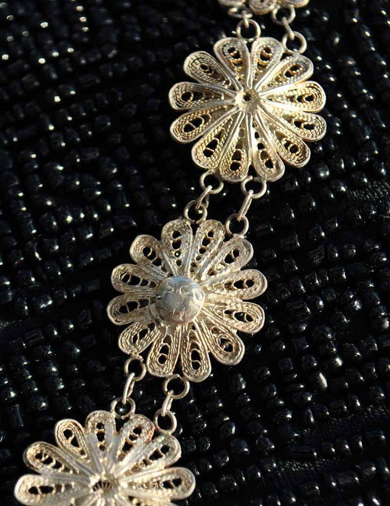 Vintage Gold Washed Silver Filigree Bracelet • 925 silver • Daisy Chain • Cannetille