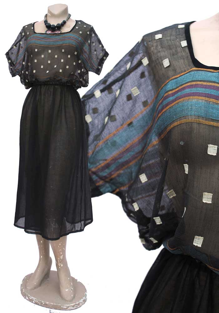 1930s sheer gauze muslin black peasant top and skirt