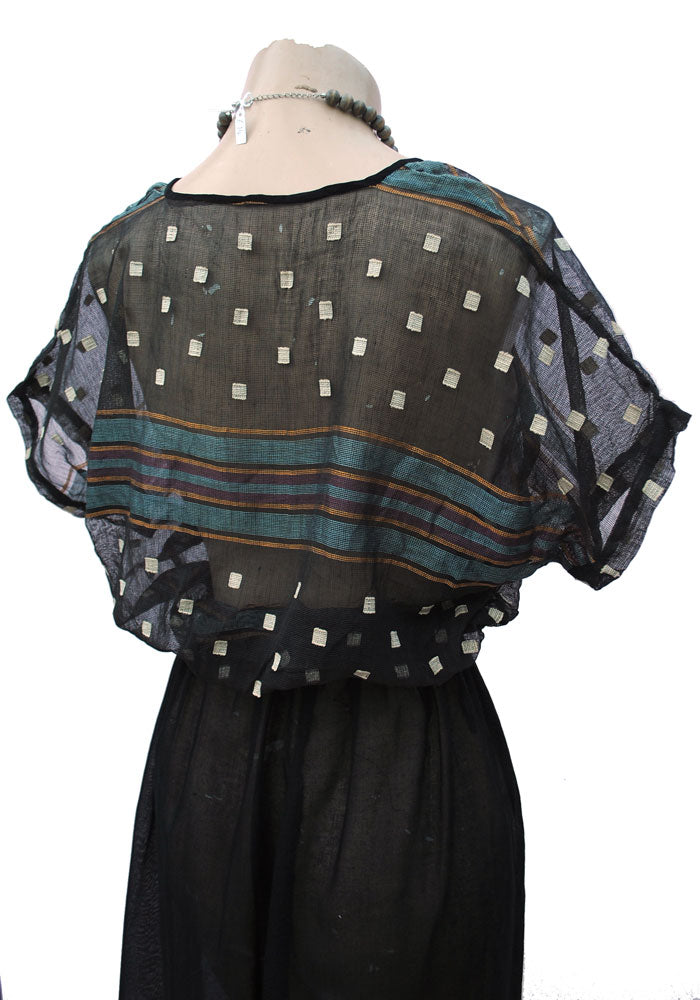 1930s Vintage Sheer Gauze Black Top and Skirt Set • Boho Peasant Top