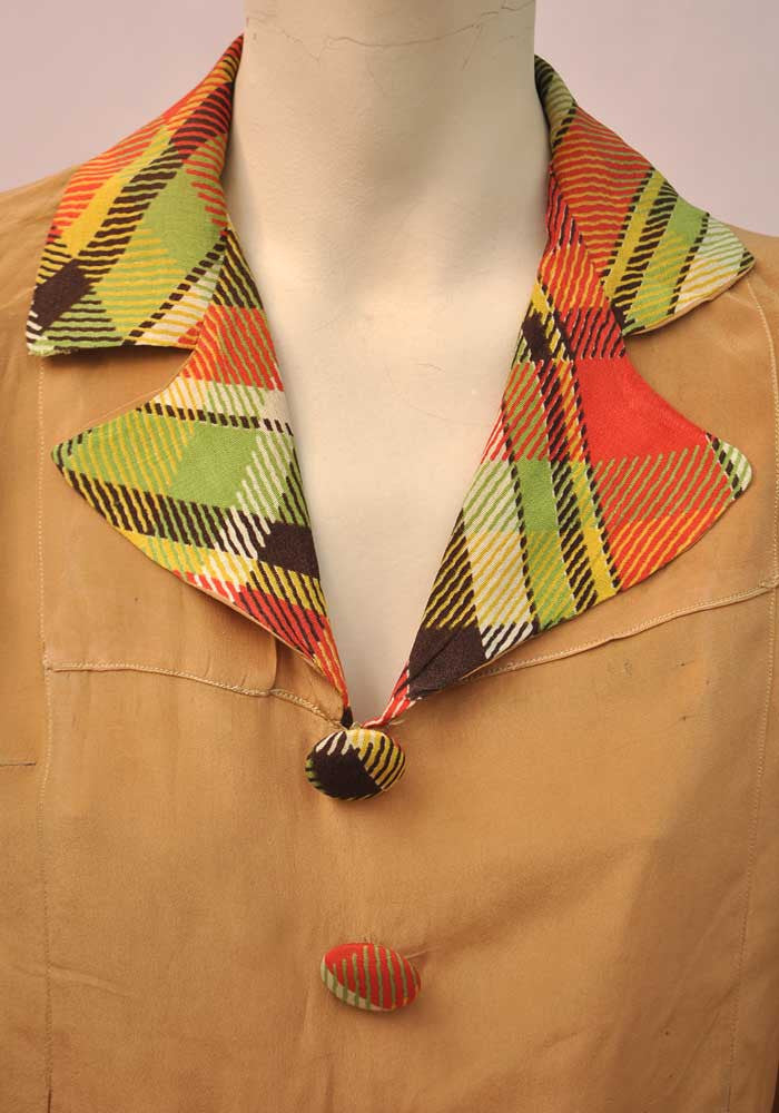 orange and green check tartan collar on 30s silk blouse