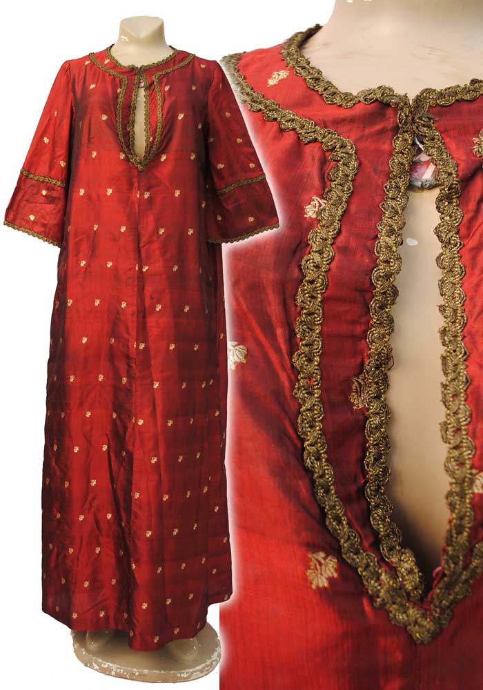 vintage red and gold raw silk shantung caftan, traditional moroccan kaftan