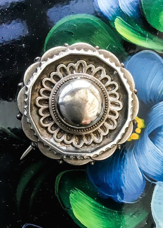 Victorian silver mourning brooch