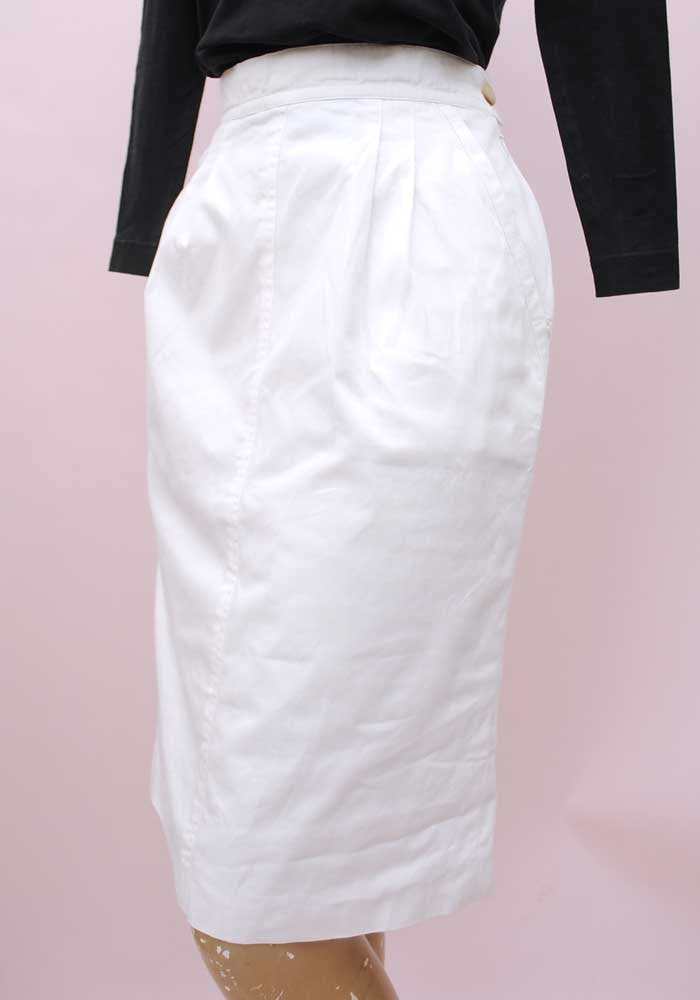 1980s Vintage White Cotton Pencil Skirt with Pockets by Laurél