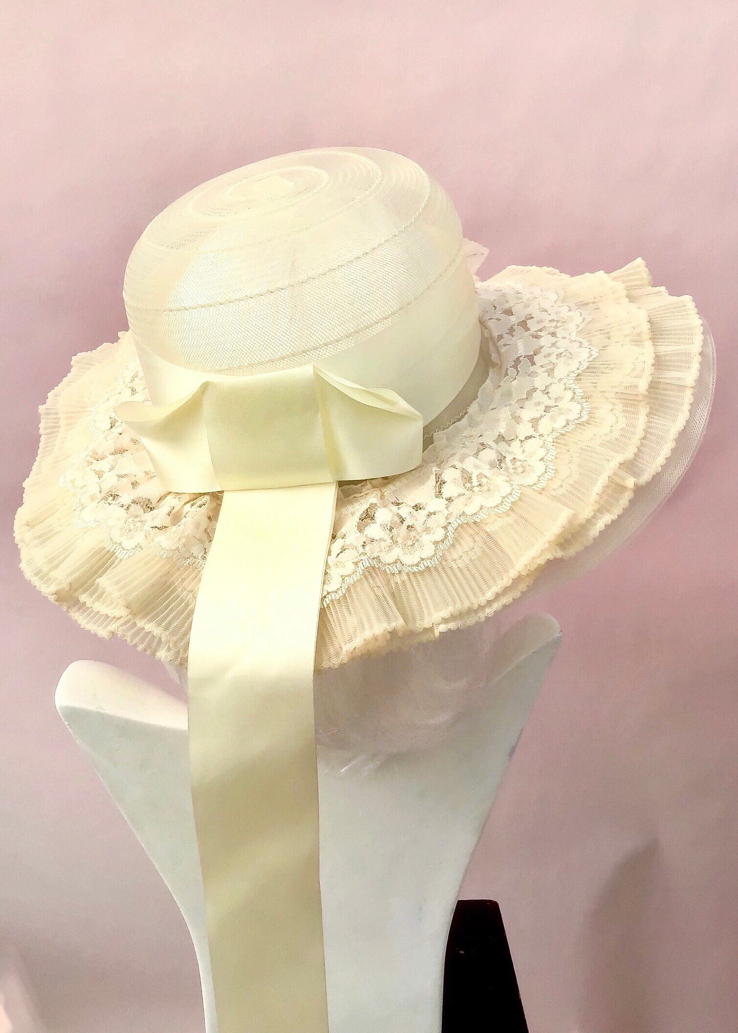 1960s Vintage Primrose Yellow Floppy Summer Hat • with Faux Rose & Ribbon