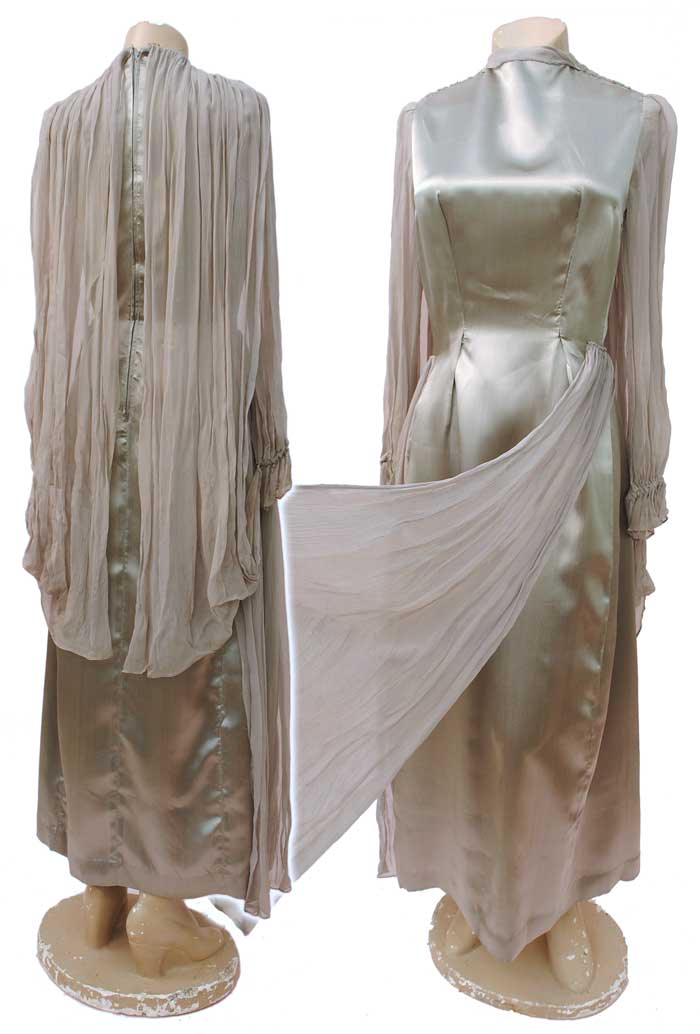 1950s Vintage Silver Evening Dress with Wings • Spirit of Ecstasy • Georgette Wings
