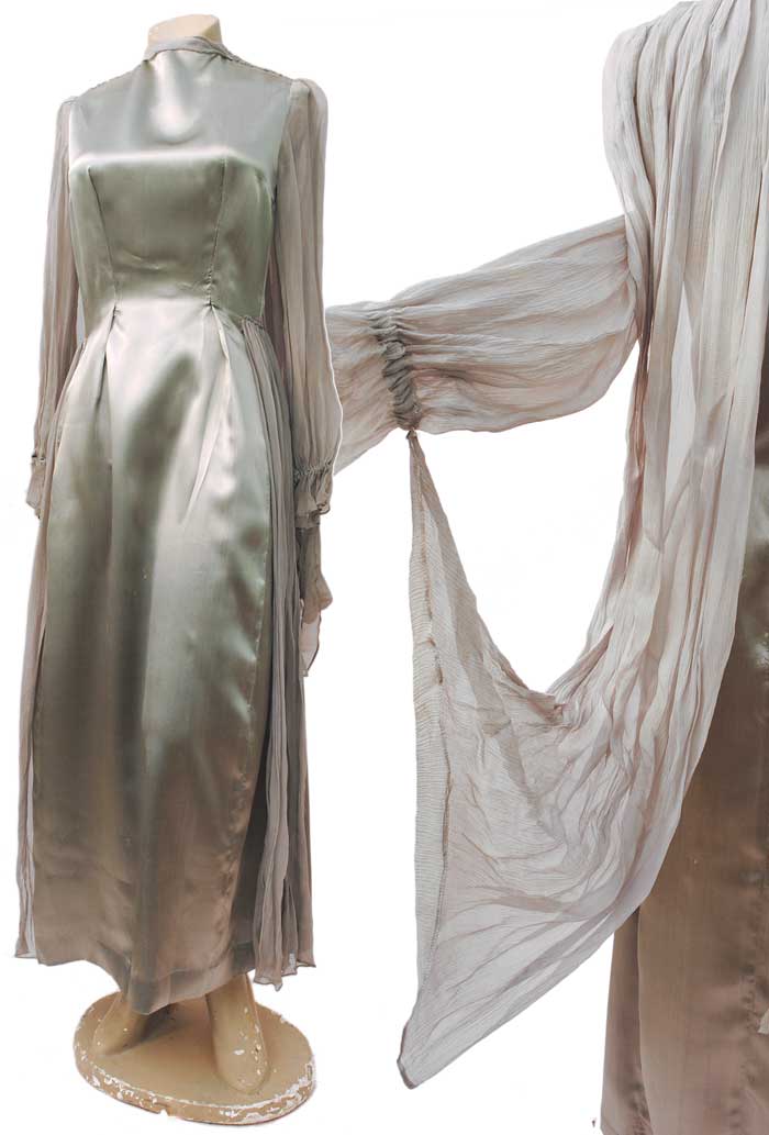 1930s spirit of ecstasy silver evening gown with georgette wings