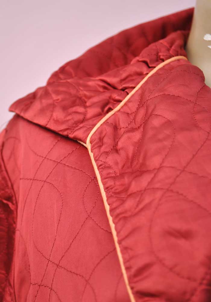 Vintage 40s Red Satin Quilted Dressing Gown • Housecoat