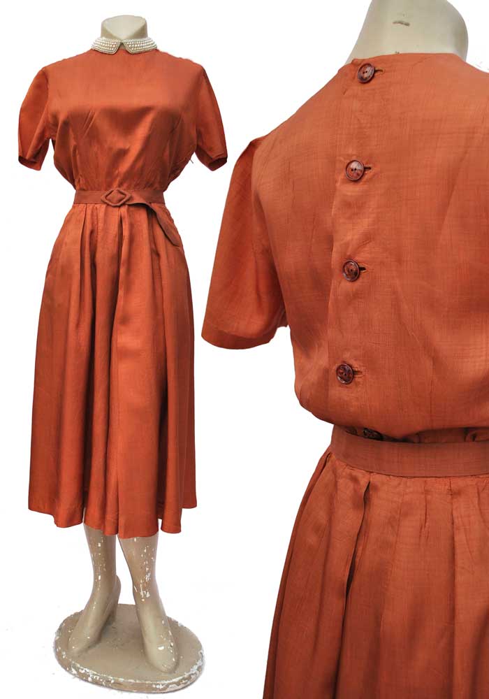 vintage 40s copper silk hand made day dress