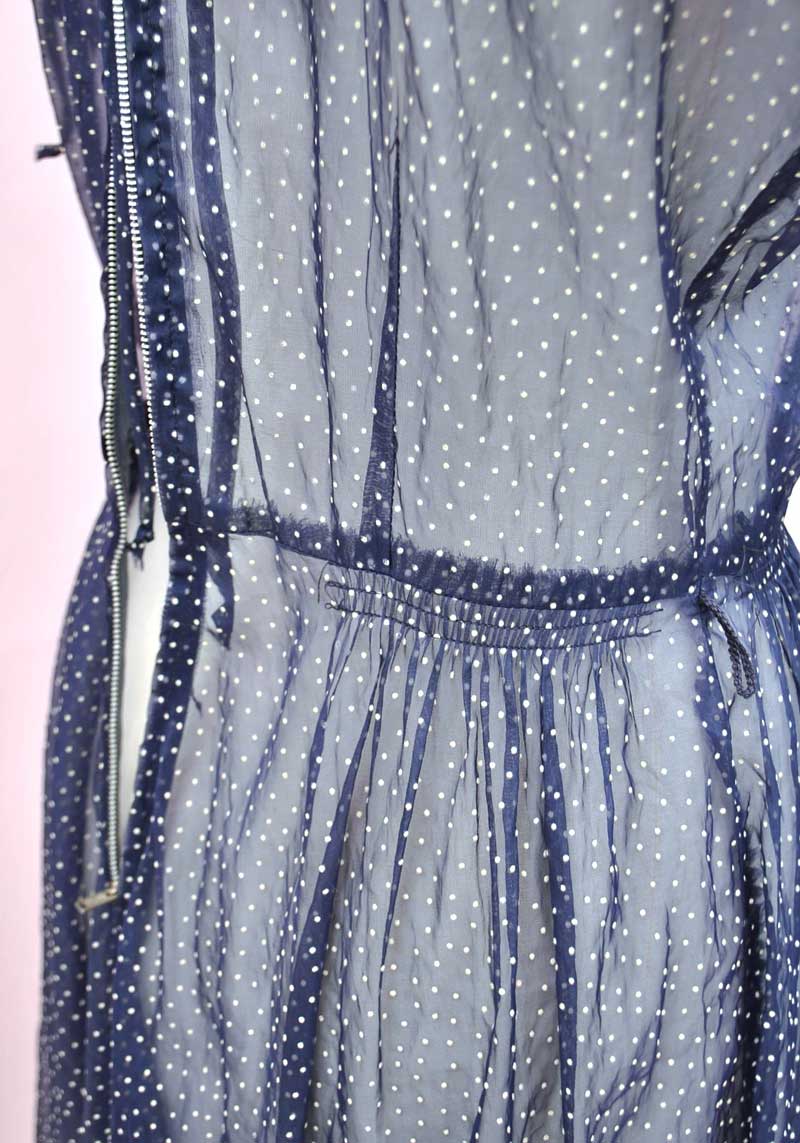 Vintage 30s Sheer Blue Spotty Dress • Polka Dots • 1930s Organdy Dress