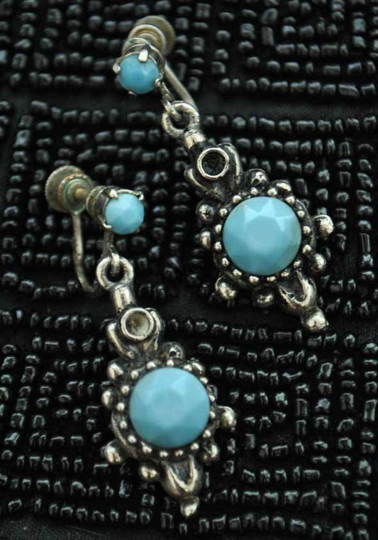 40s dangle turquoise screw on earrings