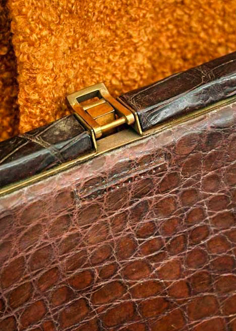 1950s Vintage Alligator Crocodile Handbag • Top Handle Bag